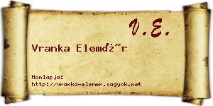 Vranka Elemér névjegykártya