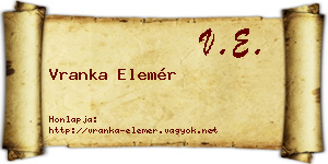 Vranka Elemér névjegykártya